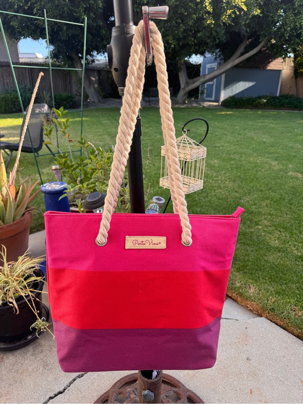 PortoVino Canvas Colorblock Wine Tote Bag | Hidden Drink Dispenser